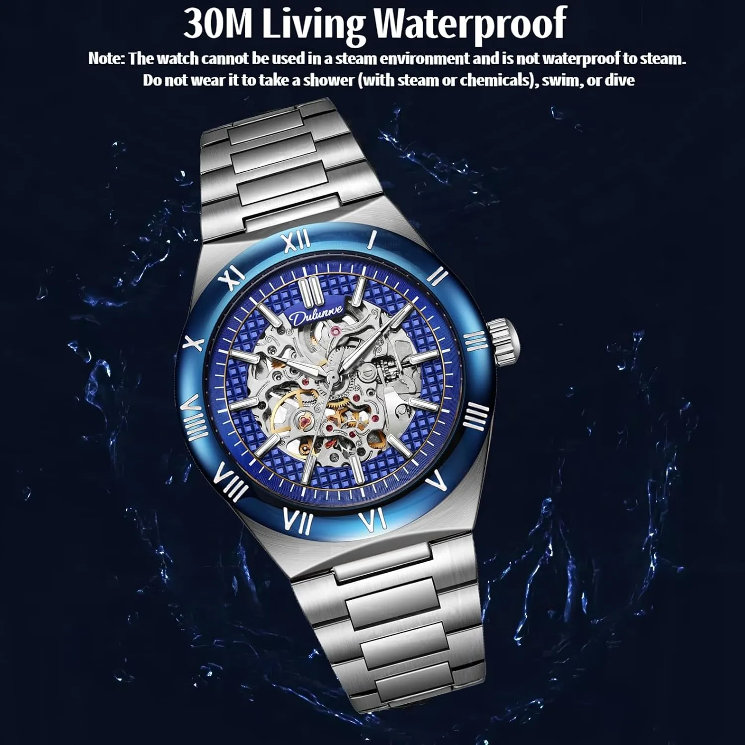 Skeleton Men's Watch Luxury Automatic Mechanical Watches Luminous Waterproof Stainless Steel/Rubber Strap Wristwatch