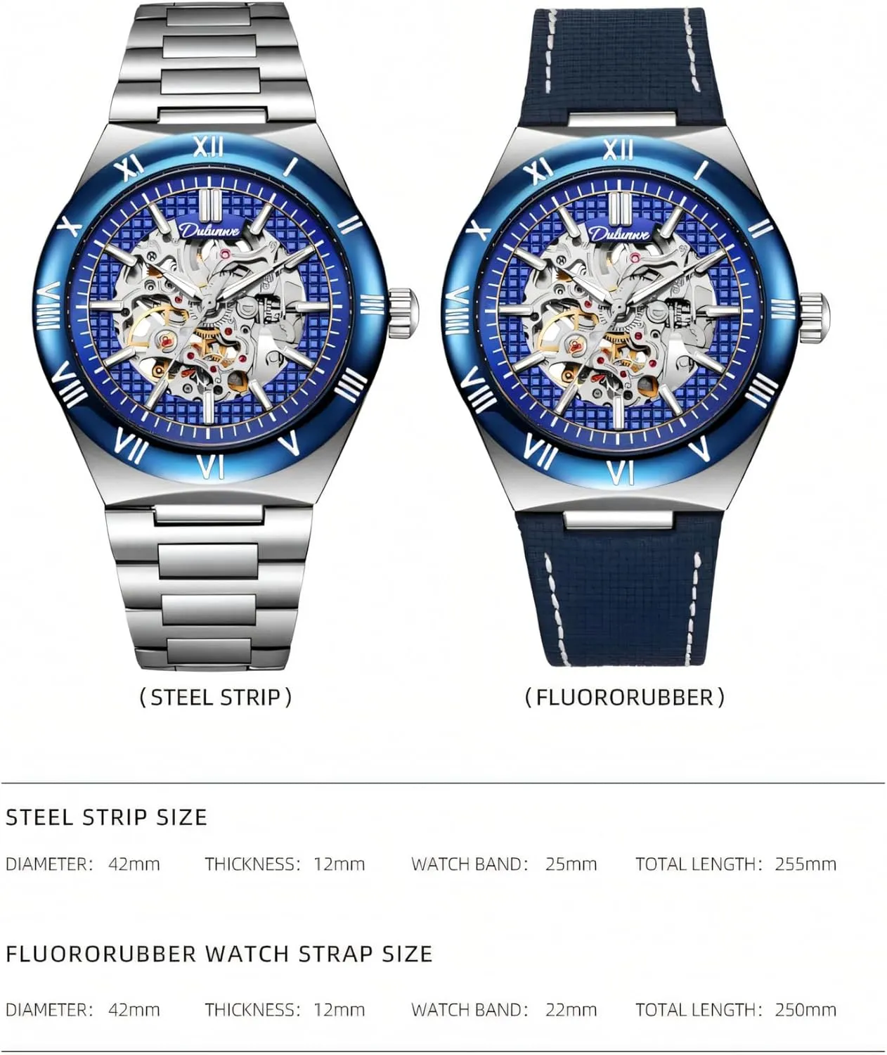 Skeleton Men's Watch Luxury Automatic Mechanical Watches Luminous Waterproof Stainless Steel/Rubber Strap Wristwatch