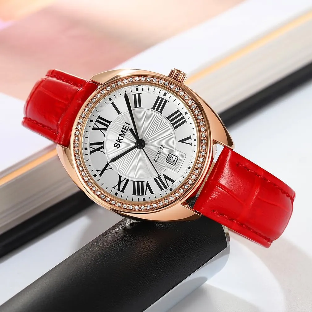 SKMEI Watch for Women Ladies Leather Band Fashion Simple Light Waterproof Casual Dress Analog Quartz Girl Female Gifts Black Wrist Watches