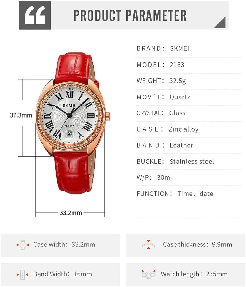 SKMEI Watch for Women Ladies Leather Band Fashion Simple Light Waterproof Casual Dress Analog Quartz Girl Female Gifts Black Wrist Watches