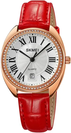 SKMEI Watch for Women Ladies Leather Band Fashion Simple Light Waterproof Casual Dress Analog Quartz Girl Female Gifts Black Wrist Watches