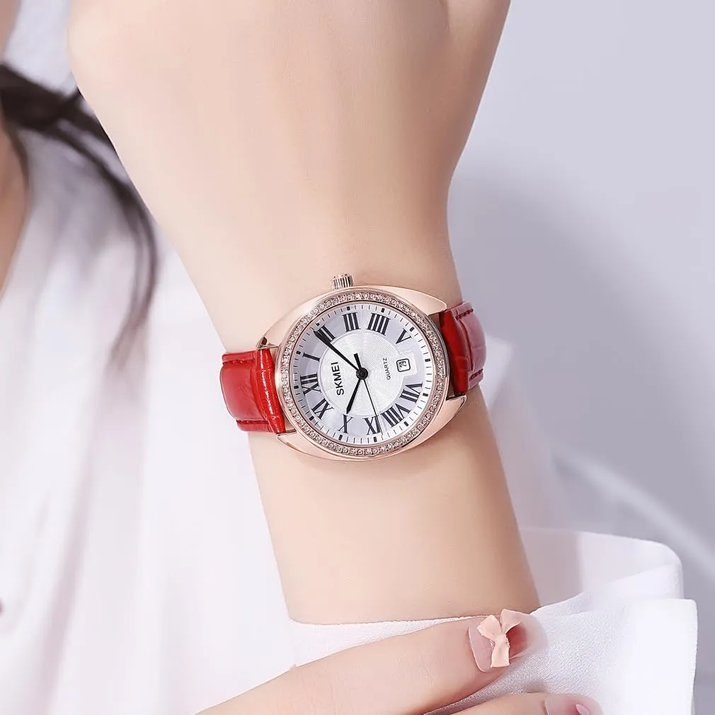 SKMEI Watch for Women Ladies Leather Band Fashion Simple Light Waterproof Casual Dress Analog Quartz Girl Female Gifts Black Wrist Watches