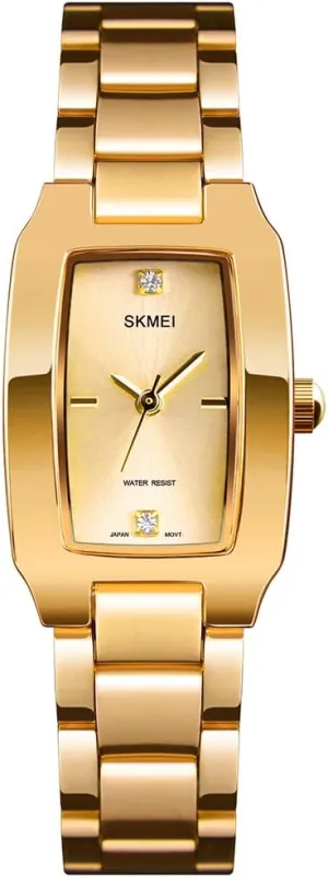 SKMEI Watches for Women Ladies Female Diamond Rose Gold Square Stainless Luxury Fashion Small Slim Analog Quartz Waterproof Dress Casual Simple Wife Girls Gifts Wrist Watch