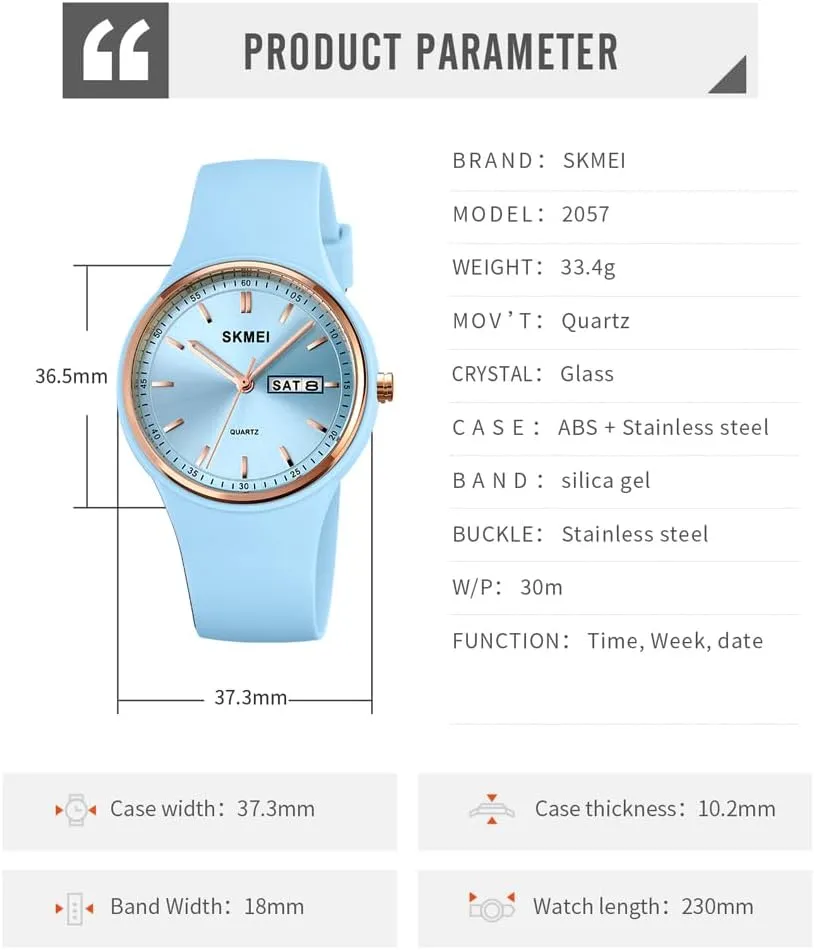 SKMEI Watches for Young Women Lady Sports Silicone Band Big Face Large Waterproof Fashion Casual Simple Quartz Analog Day Date Girls Gift White Wrist Watch