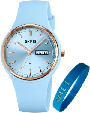 SKMEI Watches for Young Women Lady Sports Silicone Band Big Face Large Waterproof Fashion Casual Simple Quartz Analog Day Date Girls Gift White Wrist Watch