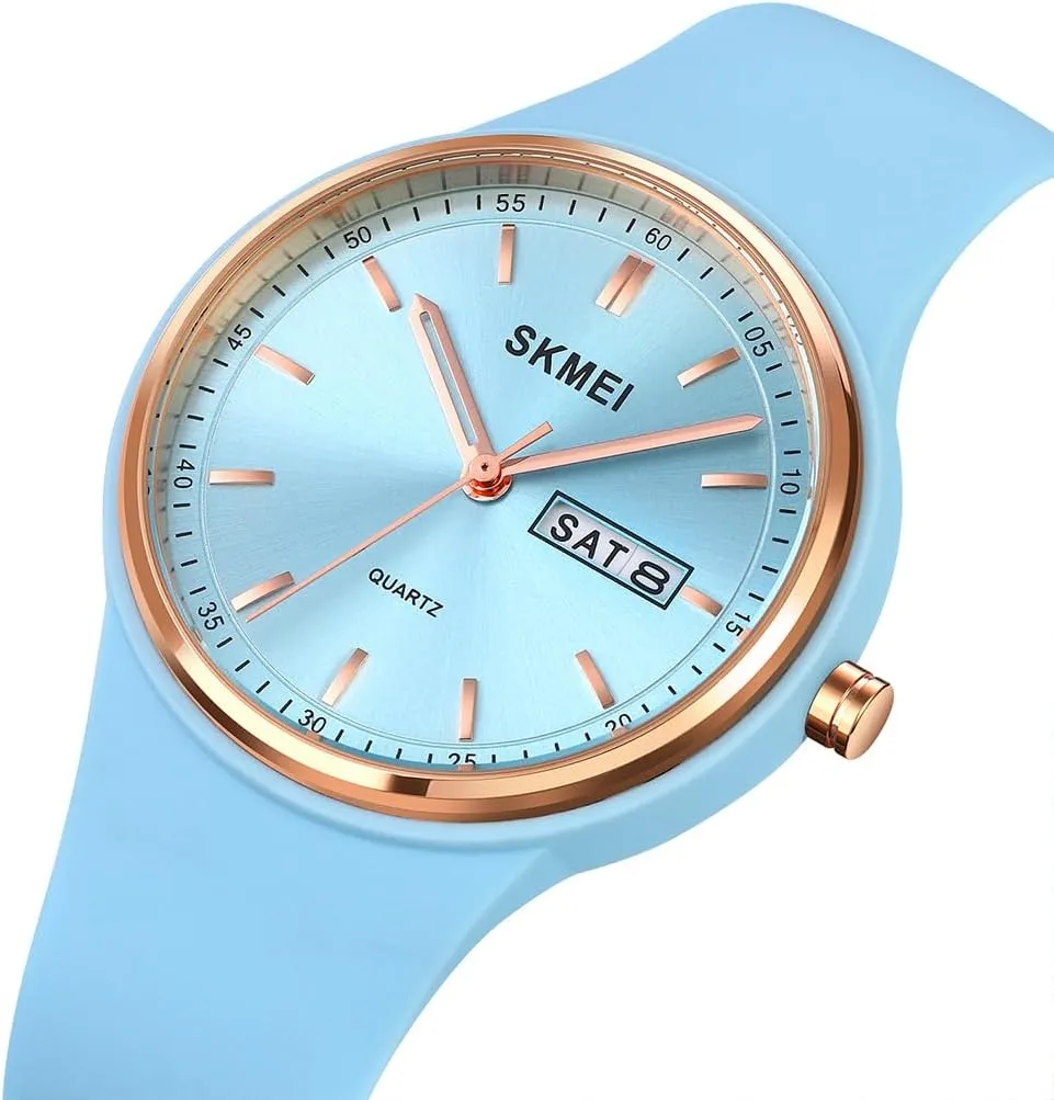 SKMEI Watches for Young Women Lady Sports Silicone Band Big Face Large Waterproof Fashion Casual Simple Quartz Analog Day Date Girls Gift White Wrist Watch