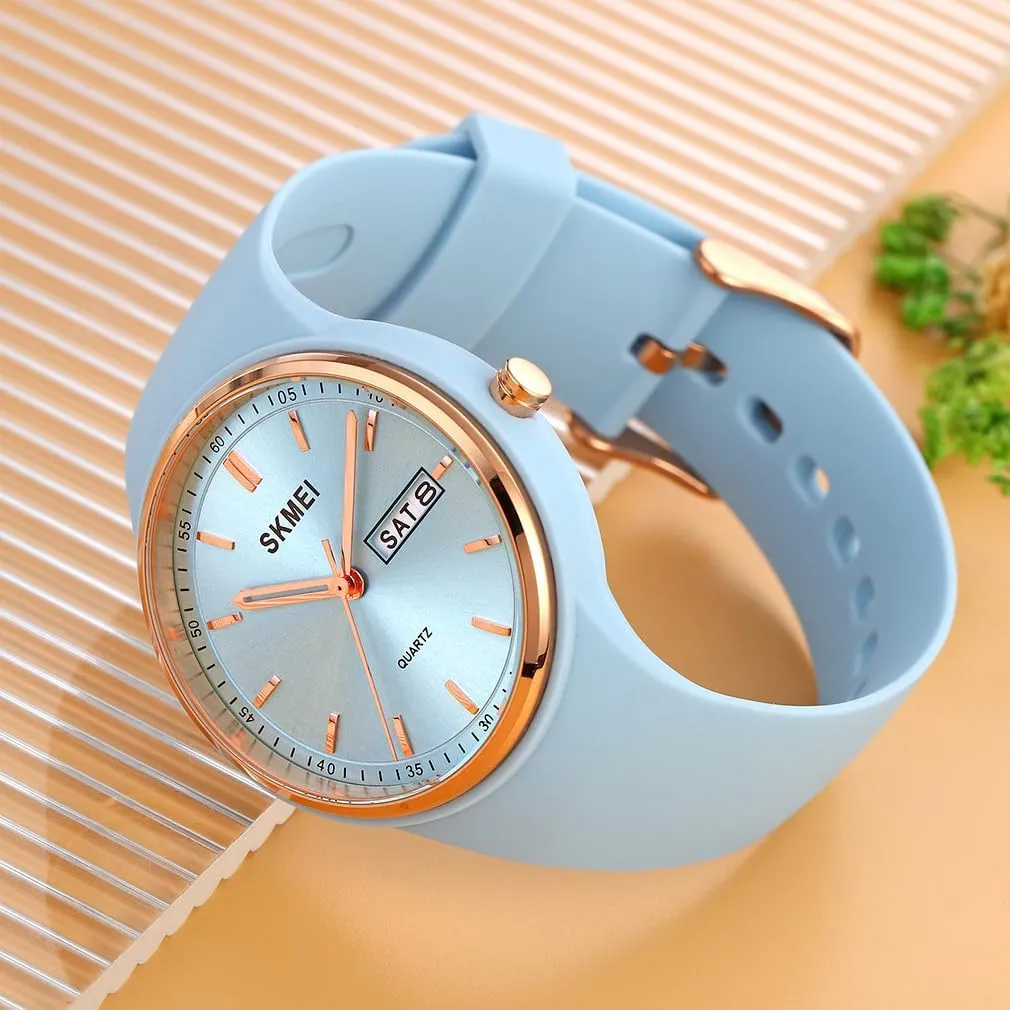 SKMEI Watches for Young Women Lady Sports Silicone Band Big Face Large Waterproof Fashion Casual Simple Quartz Analog Day Date Girls Gift White Wrist Watch