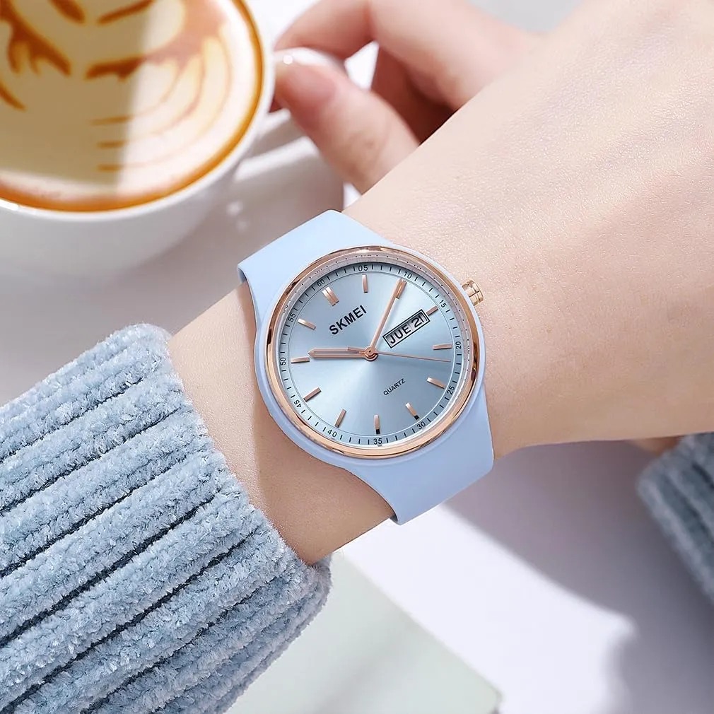 SKMEI Watches for Young Women Lady Sports Silicone Band Big Face Large Waterproof Fashion Casual Simple Quartz Analog Day Date Girls Gift White Wrist Watch