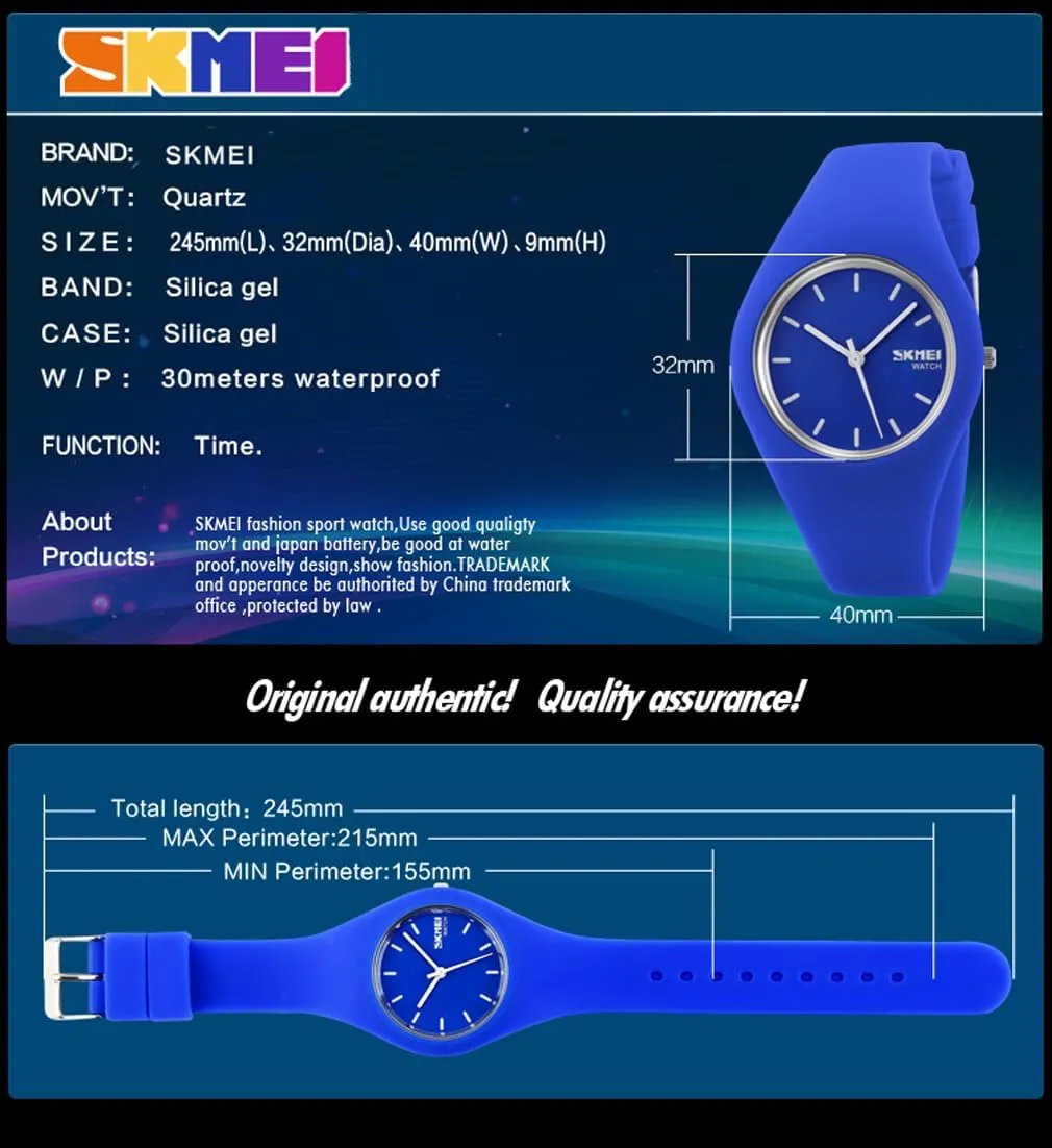SKMEI Watches for Young Women Lady Sports Silicone Band Waterproof Fashion Casual Simple Quartz Analog Teens Girls Gift Black Wrist Watch