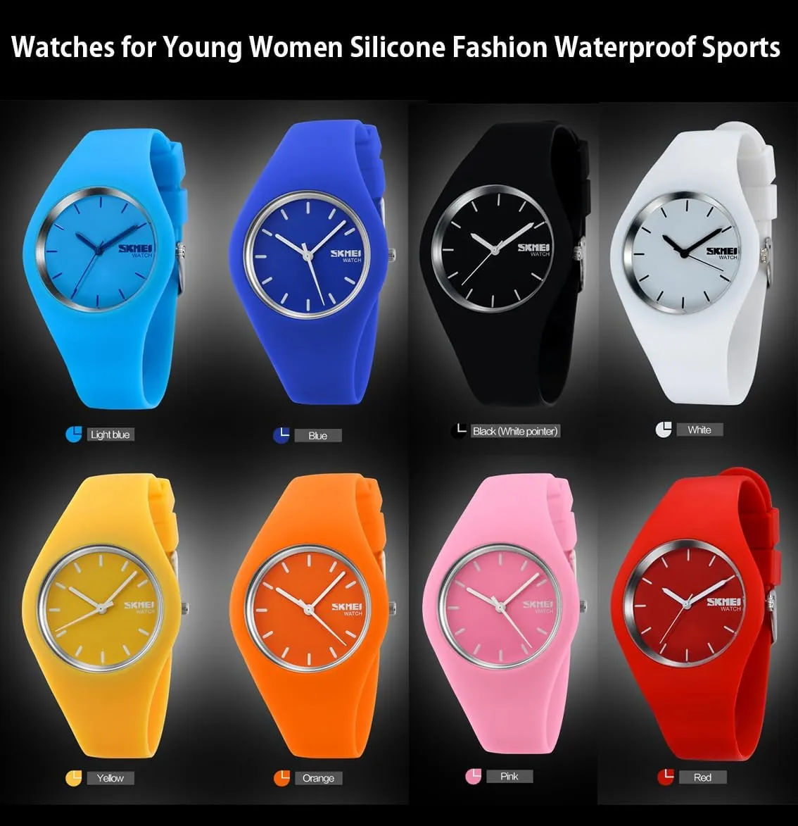 SKMEI Watches for Young Women Lady Sports Silicone Band Waterproof Fashion Casual Simple Quartz Analog Teens Girls Gift Black Wrist Watch