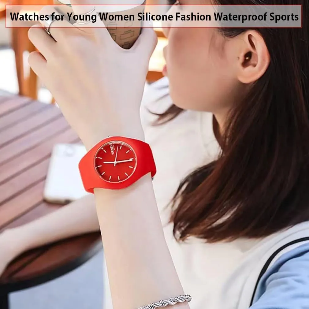 SKMEI Watches for Young Women Lady Sports Silicone Band Waterproof Fashion Casual Simple Quartz Analog Teens Girls Gift Black Wrist Watch