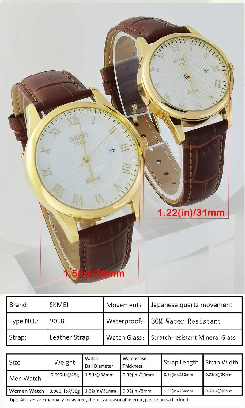 SKMEI Women's Watches for Ladies Female Black Leather Band Waterproof Fashion Casual Simple Dress Quartz Analog Day Date Calendar Business Light Wrist Watch Wife Girls Gifts