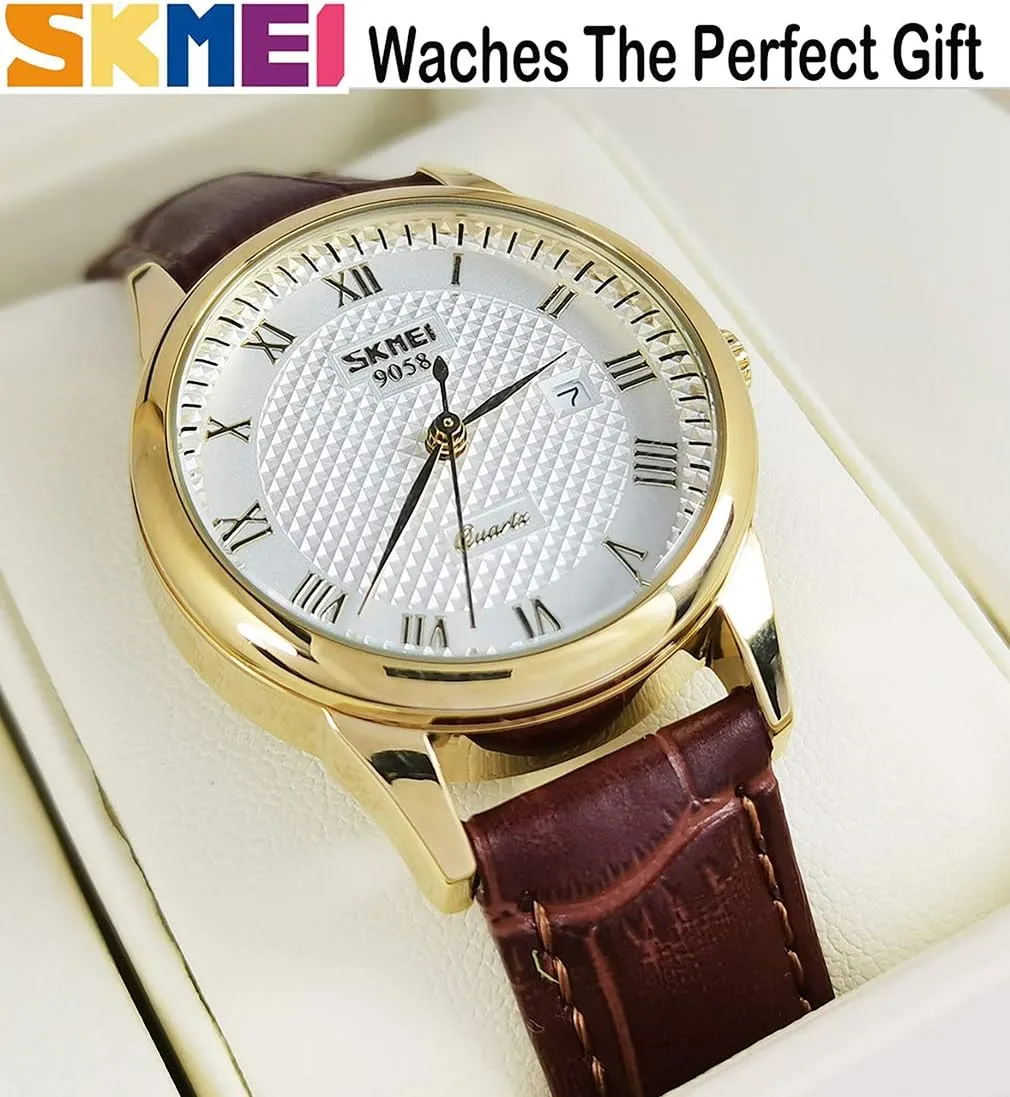 SKMEI Women's Watches for Ladies Female Black Leather Band Waterproof Fashion Casual Simple Dress Quartz Analog Day Date Calendar Business Light Wrist Watch Wife Girls Gifts