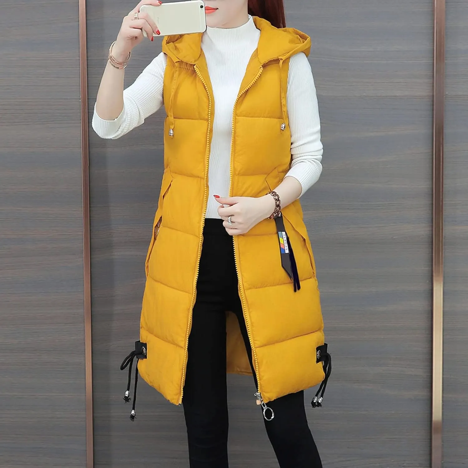 Sleeveless Long Down Jacket Vest for Women Casual Loose Fit Hooded Cotton-Padded Jackets Coats Fashion Vests Tops