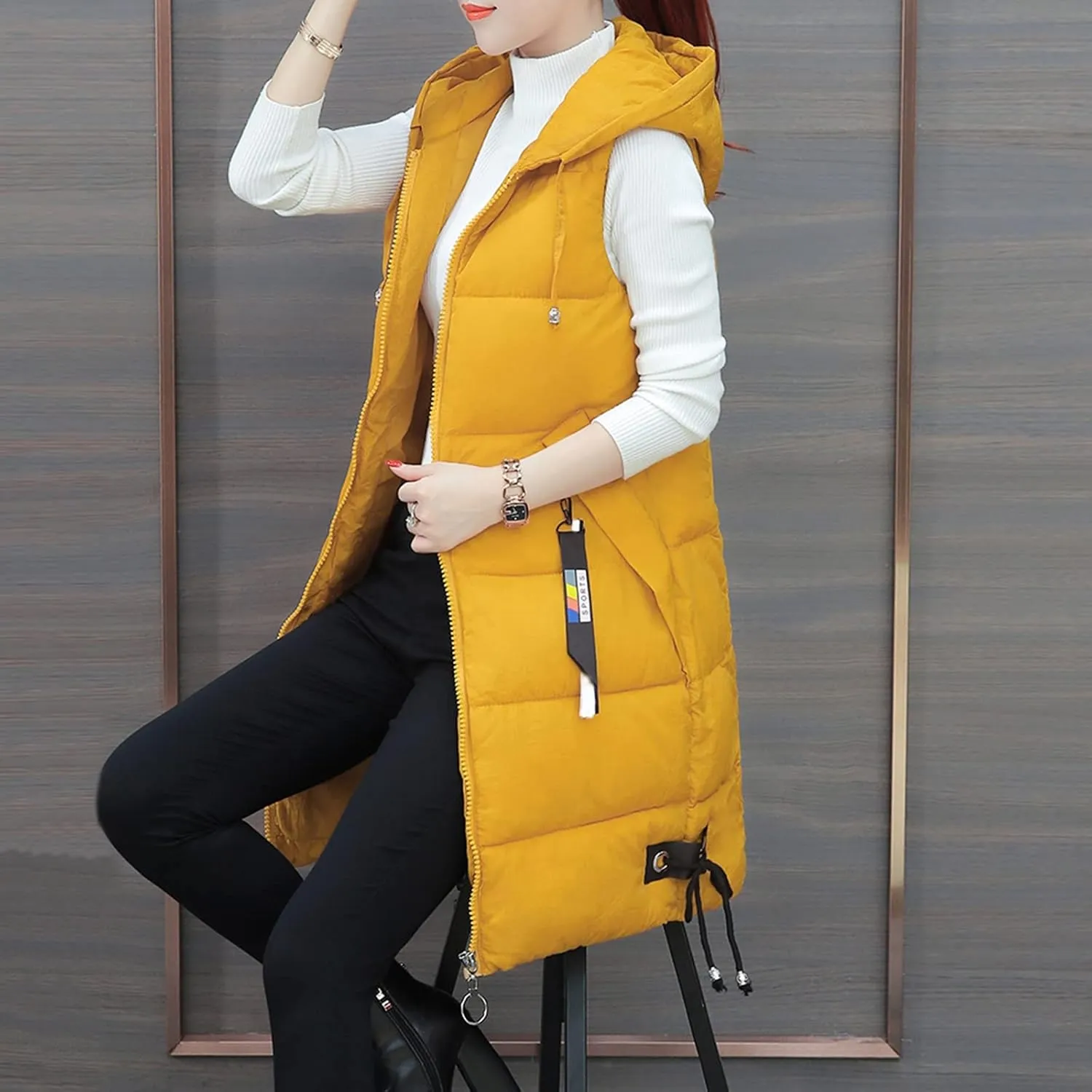 Sleeveless Long Down Jacket Vest for Women Casual Loose Fit Hooded Cotton-Padded Jackets Coats Fashion Vests Tops