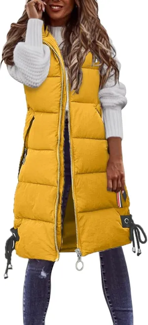 Sleeveless Long Down Jacket Vest for Women Casual Loose Fit Hooded Cotton-Padded Jackets Coats Fashion Vests Tops