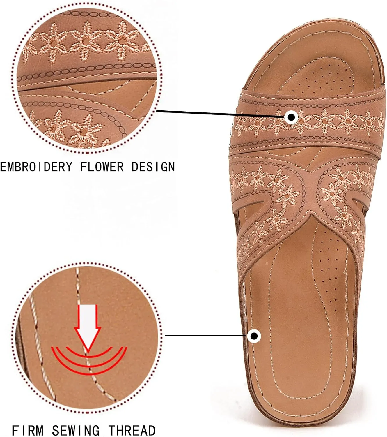 Slide Sandals Women Orthopedic Casual Wedge Slipper Sandals Fashion Cutout Flower Design Walking Shoes Lightweight Non-Slip Summer Beach Slippers