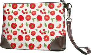 Small Clutch Purses for Women - Fresh Red Tomato Leather Wristlet Wallets for Women with Wrist Strap