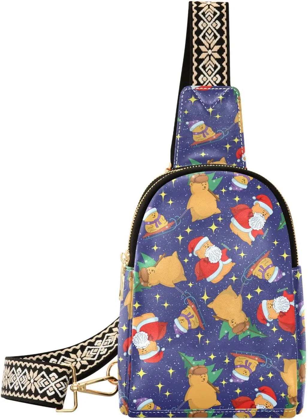 Small Sling Bag Fanny Packs Crossbody Bags for Women Christmas Cartoon Leather Fashion Chest Bag Belt Bag for Women for Travel Sports Running Hiking