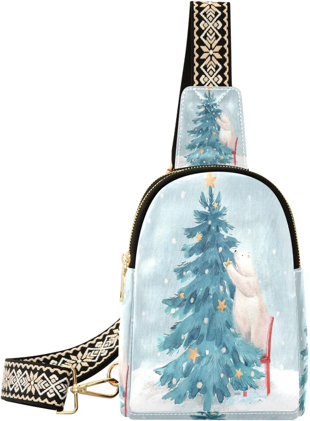 Small Sling Bag Fanny Packs Crossbody Bags for Women Christmas Cute Polar Bear Leather Fashion Chest Bag Belt Bag for Women for Travel Sports Running Hiking