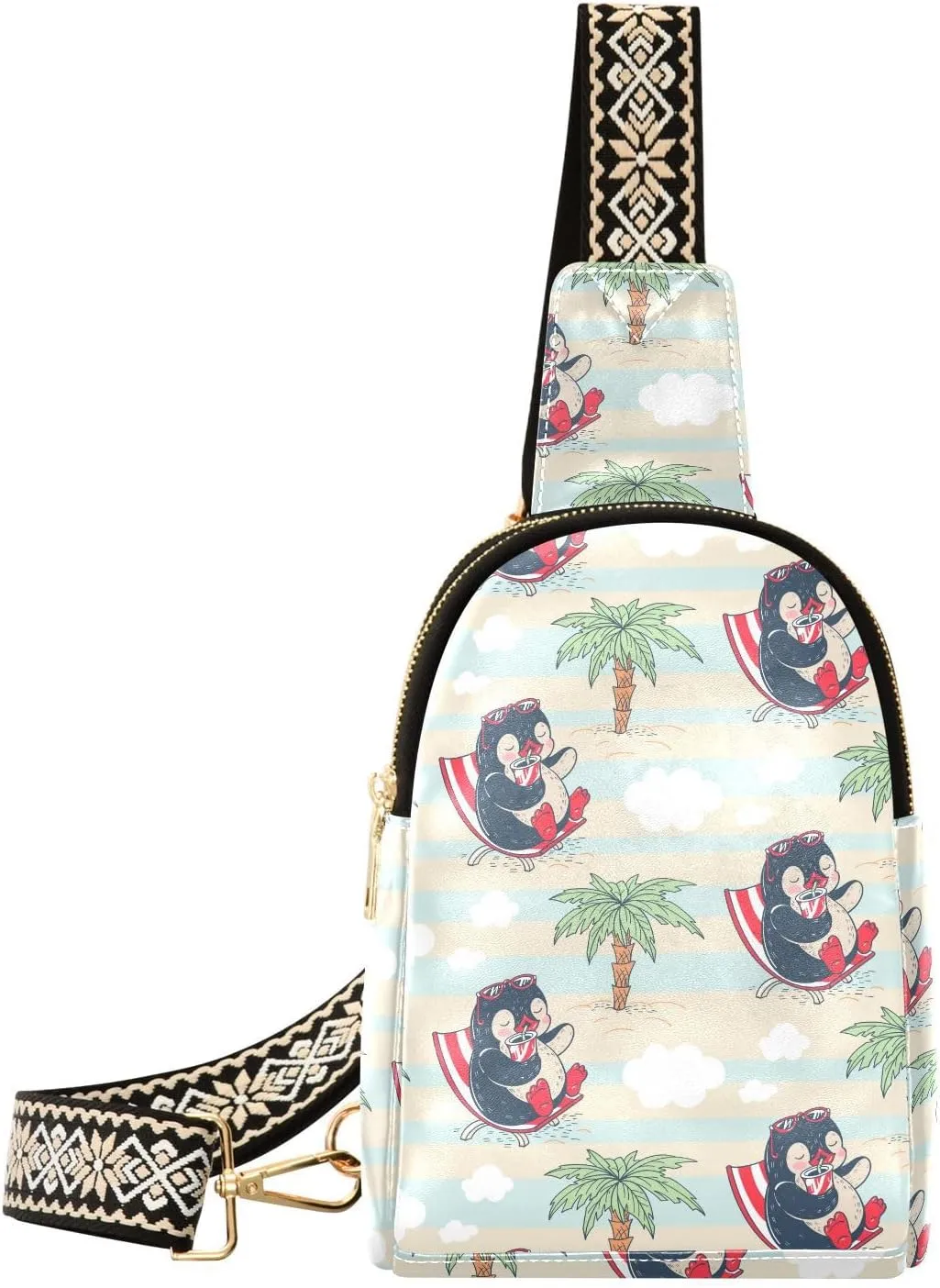 Small Sling Bag Fanny Packs Crossbody Bags for Women Cute Penguins Summer Leather Fashion Chest Bag Belt Bag for Women for Travel Sports Running Hiking