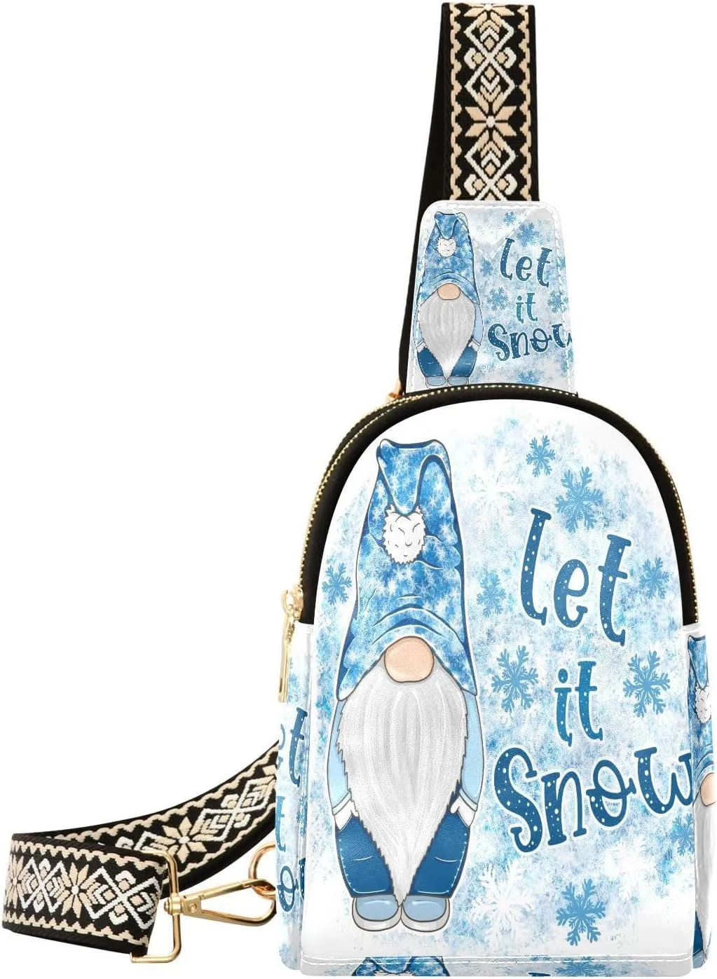 Small Sling Bag Fanny Packs Crossbody Bags for Women Merry Christmas Gnomes Leather Fashion Chest Bag Belt Bag for Women for Travel Sports Running Hiking