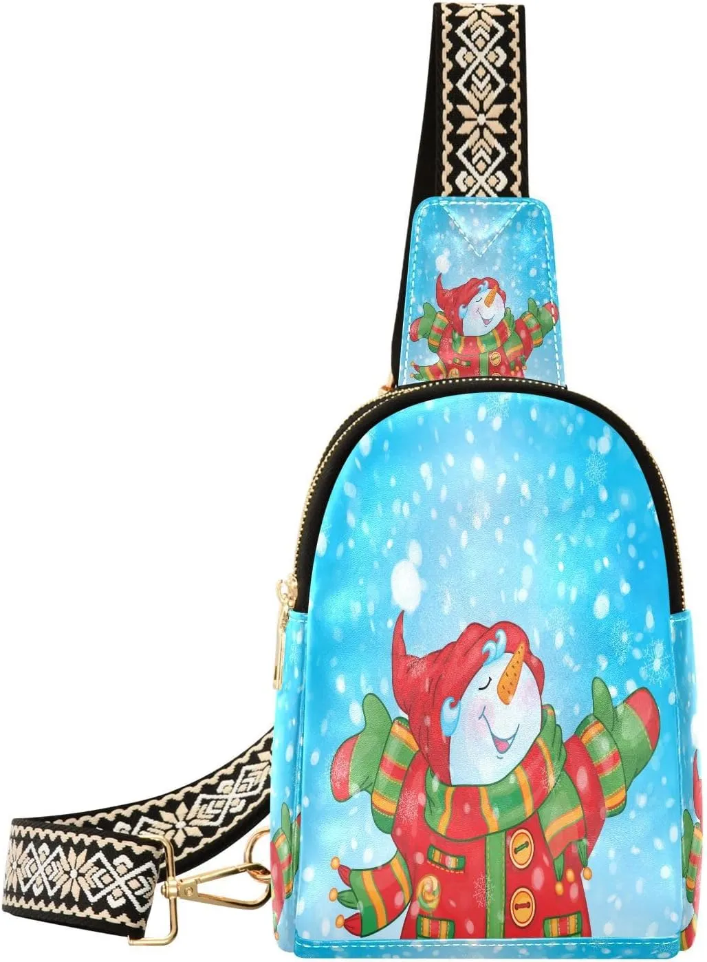 Small Sling Bag Fanny Packs Crossbody Bags for Women Snowman Snowfall Leather Fashion Chest Bag Belt Bag for Women for Travel Sports Running Hiking