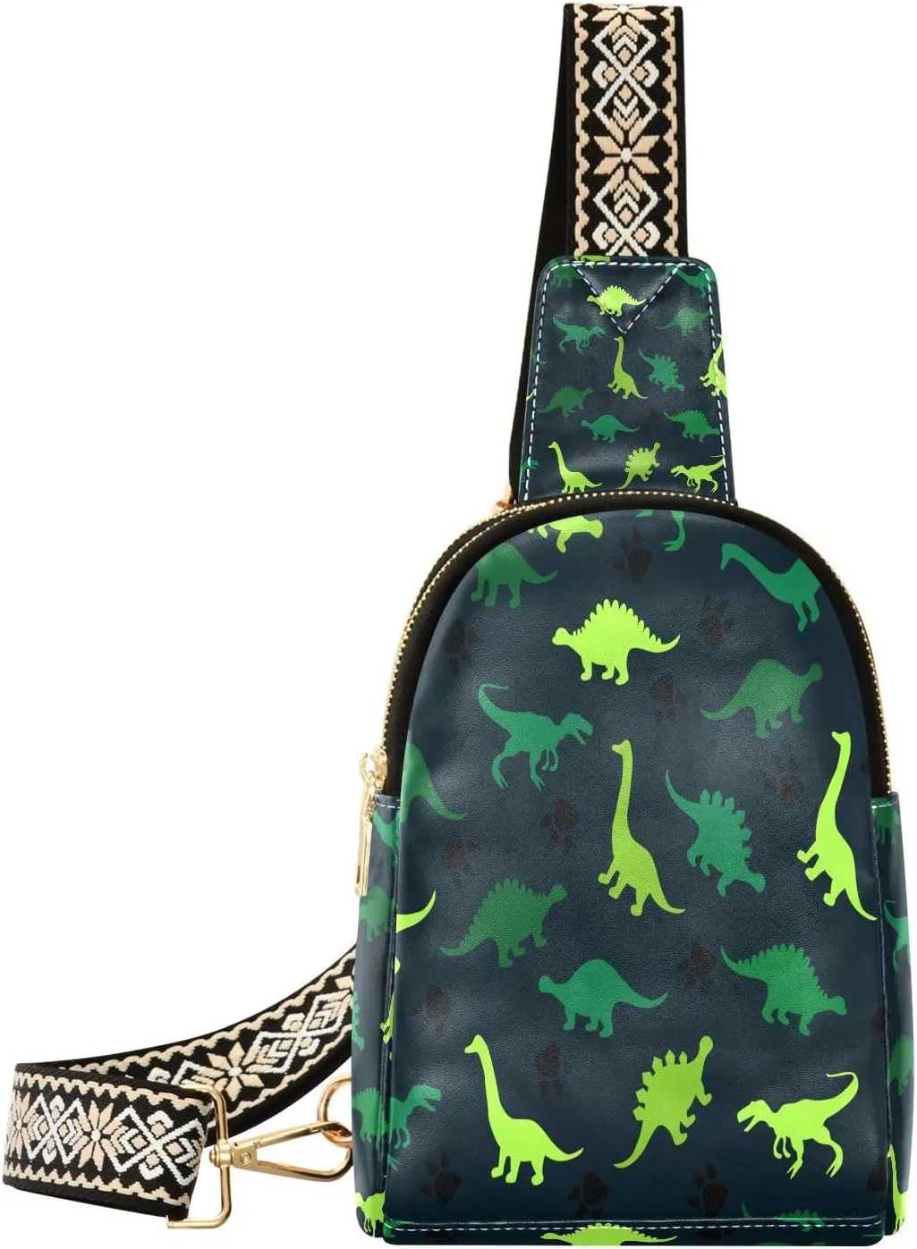 Small Sling Bag for Women Cute Green Dinosaur PC Leather Fanny Pack Crossbody Funny Summer Fashion Waist Packs Chest Bag for Travel Sports Running Hiking