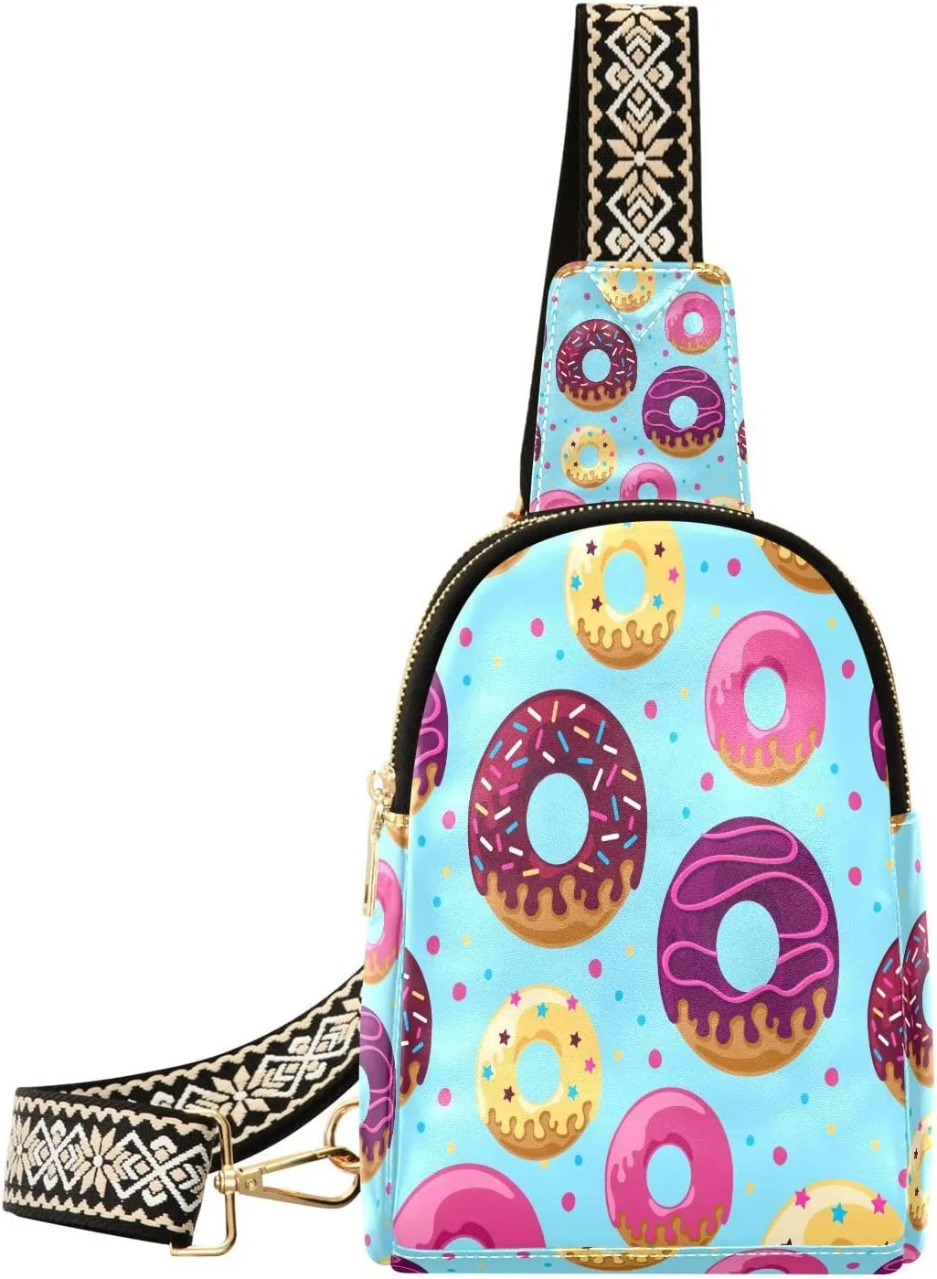 Small Sling Bag for Women Design with Donuts PC Leather Fanny Pack Crossbody Fashion Waist Packs Chest Bag for Travel Sports Running Hiking