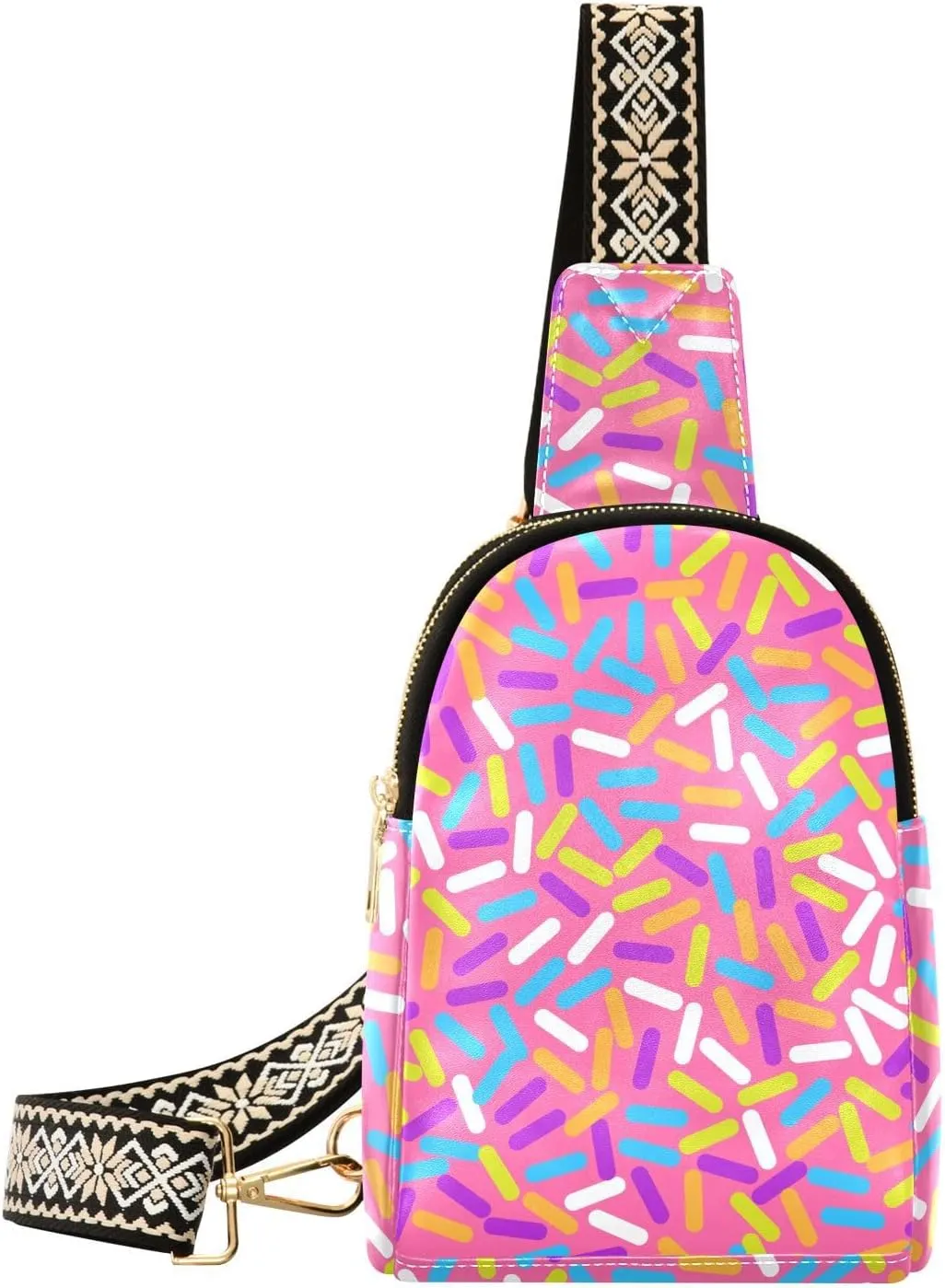 Small Sling Bag for Women Donut Sweet Glaze PC Leather Fanny Pack Crossbody Fashion Waist Packs Chest Bag for Travel Sports Running Hiking
