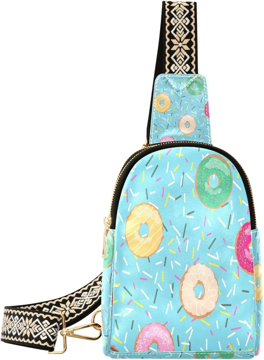 Small Sling Bag for Women Donuts and Sprinkles PC Leather Fanny Pack Crossbody Blue Bright Tasty Fashion Waist Packs Chest Bag for Travel Sports Running Hiking