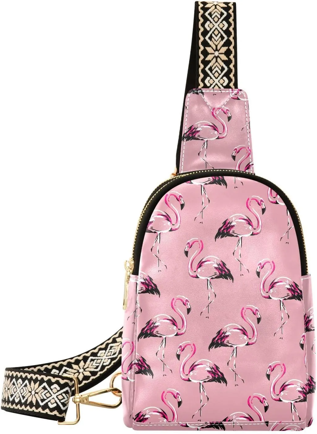Small Sling Bag for Women Flamingo Sketch PC Leather Fanny Pack Crossbody Artworks Fashion Waist Packs Chest Bag for Travel Sports Running Hiking