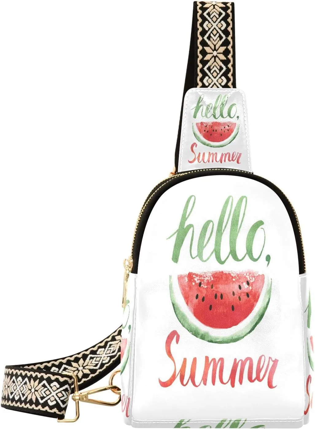 Small Sling Bag for Women Hello Summer Watermelon PC Leather Fanny Pack Crossbody Watercolor Fashion Waist Packs Chest Bag for Travel Sports Running Hiking