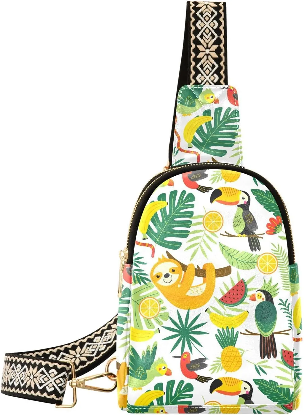 Small Sling Bag for Women Tropical Animals Cartoon PC Leather Fanny Pack Crossbody Fruit Colorful Fashion Waist Packs Chest Bag for Travel Sports Running Hiking