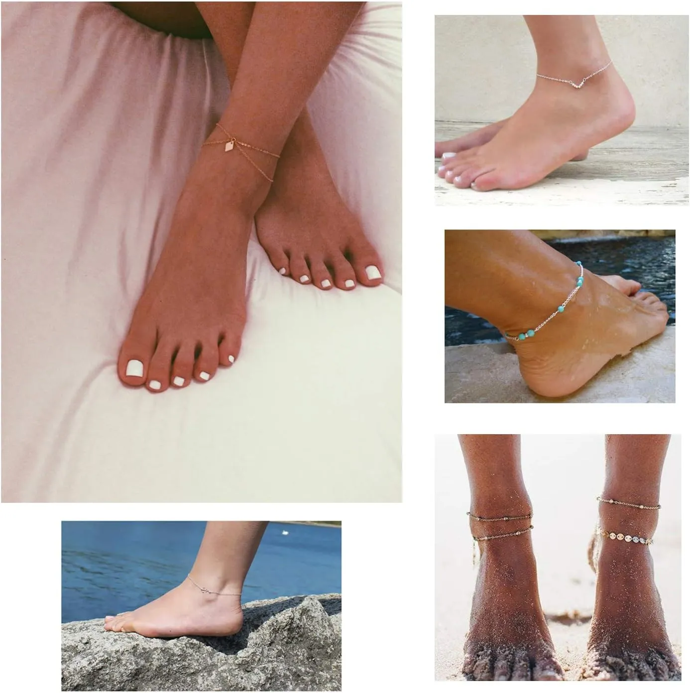Softones 16Pcs Ankle Bracelets for Women Gold Silver Two Style Chain Beach Anklet Bracelet Jewelry Anklet Set,Adjustable Size