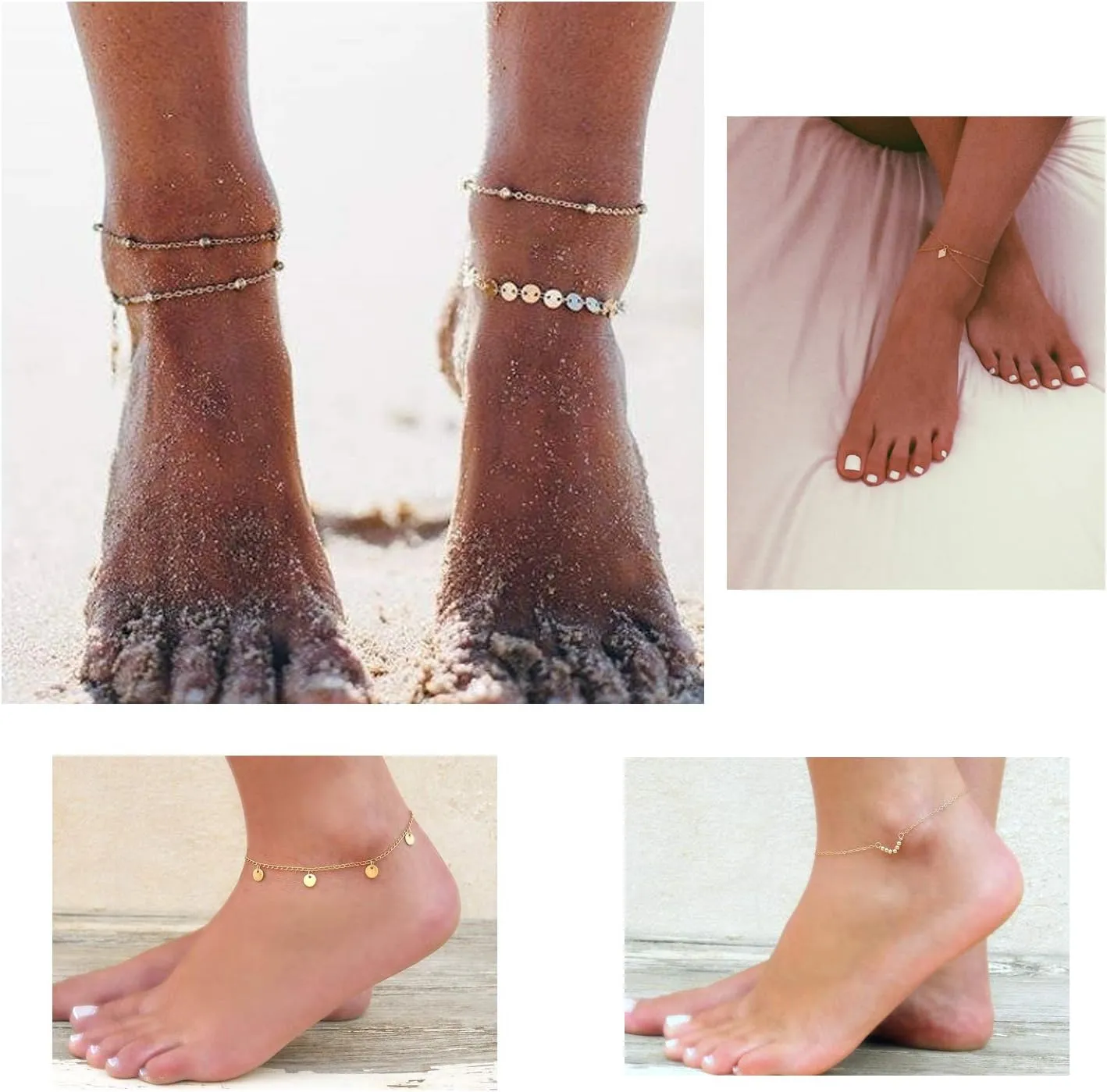 Softones 16Pcs Ankle Bracelets for Women Gold Silver Two Style Chain Beach Anklet Bracelet Jewelry Anklet Set,Adjustable Size