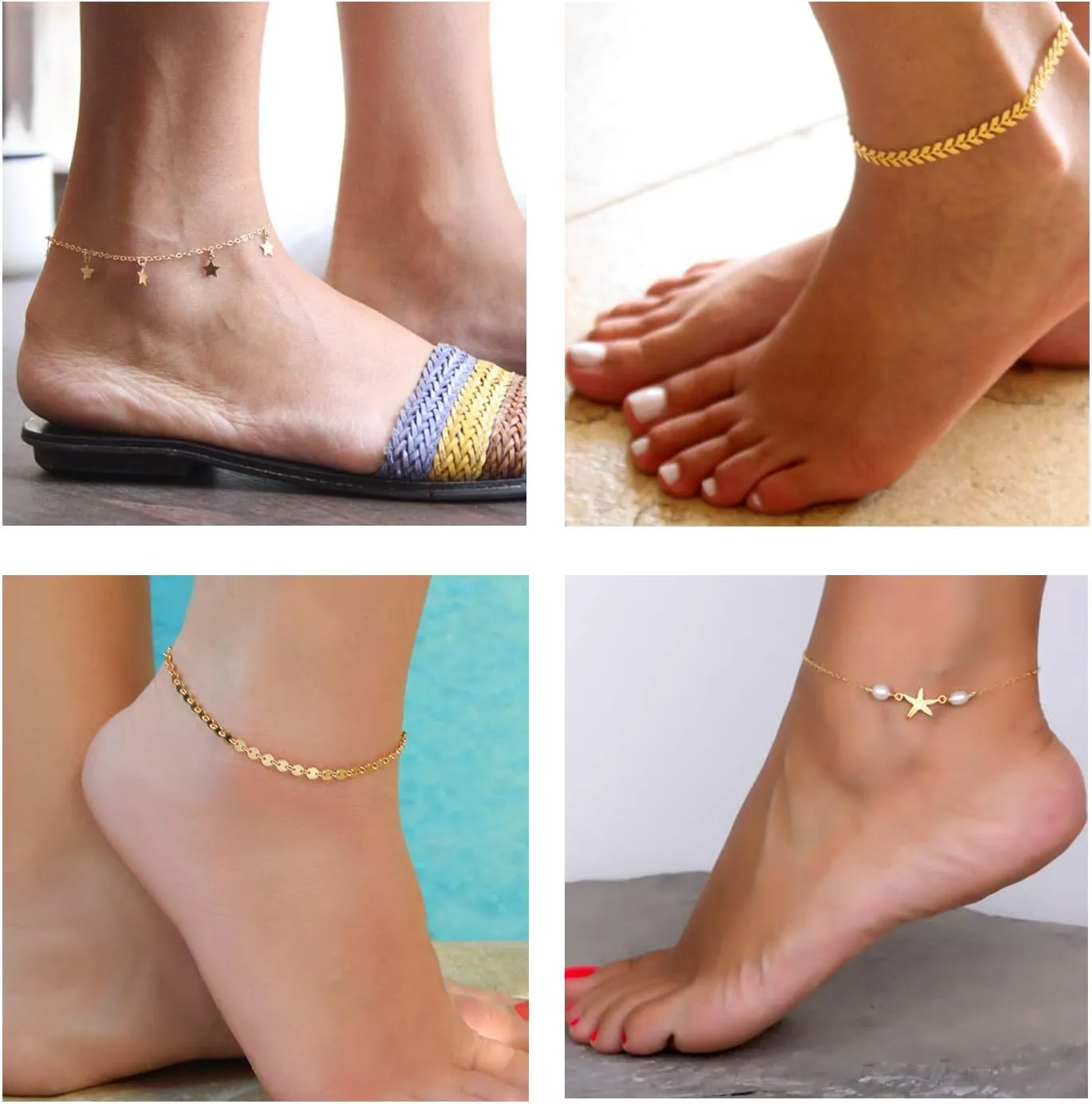Softones 16Pcs Ankle Bracelets for Women Gold Silver Two Style Chain Beach Anklet Bracelet Jewelry Anklet Set,Adjustable Size