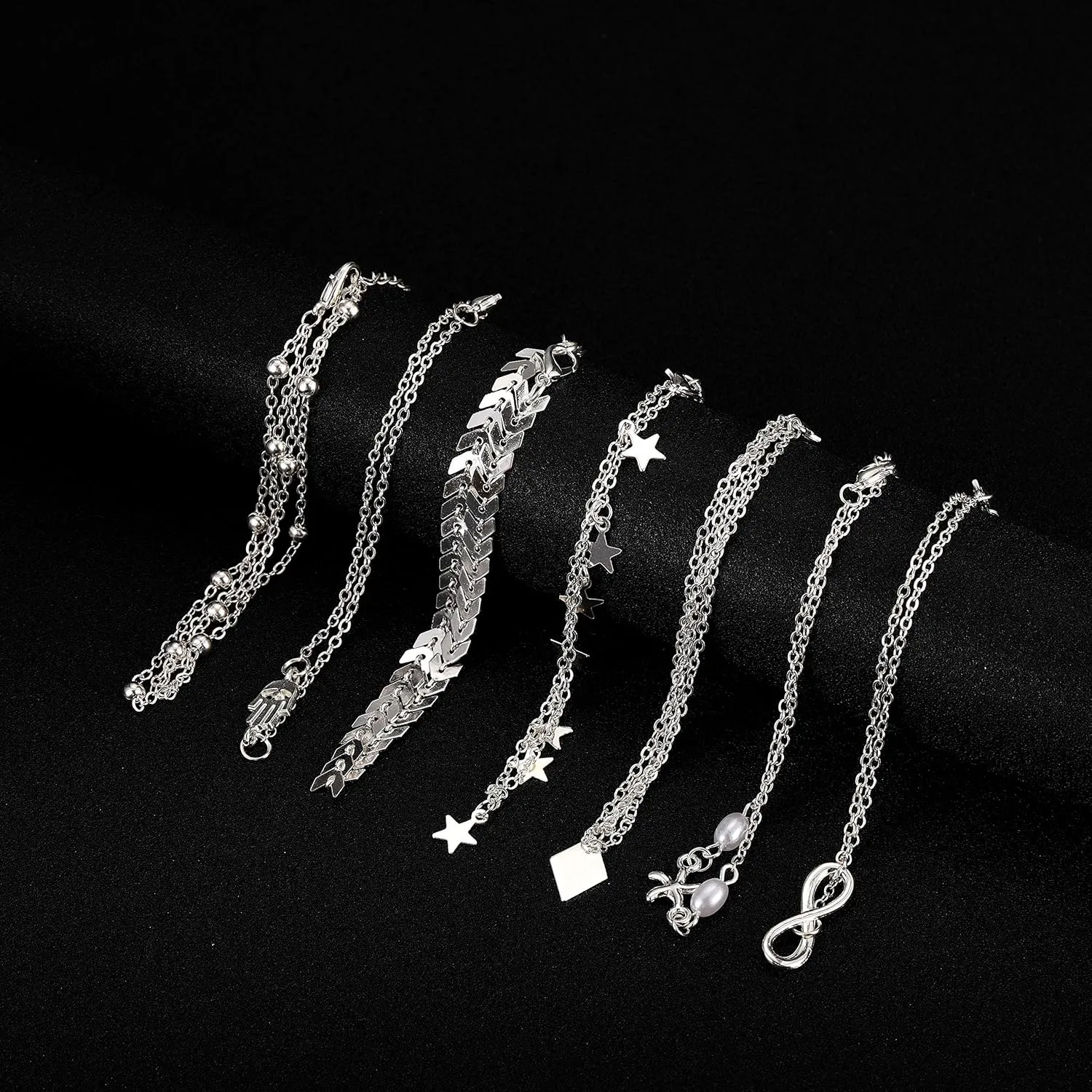 Softones 16Pcs Ankle Bracelets for Women Gold Silver Two Style Chain Beach Anklet Bracelet Jewelry Anklet Set,Adjustable Size