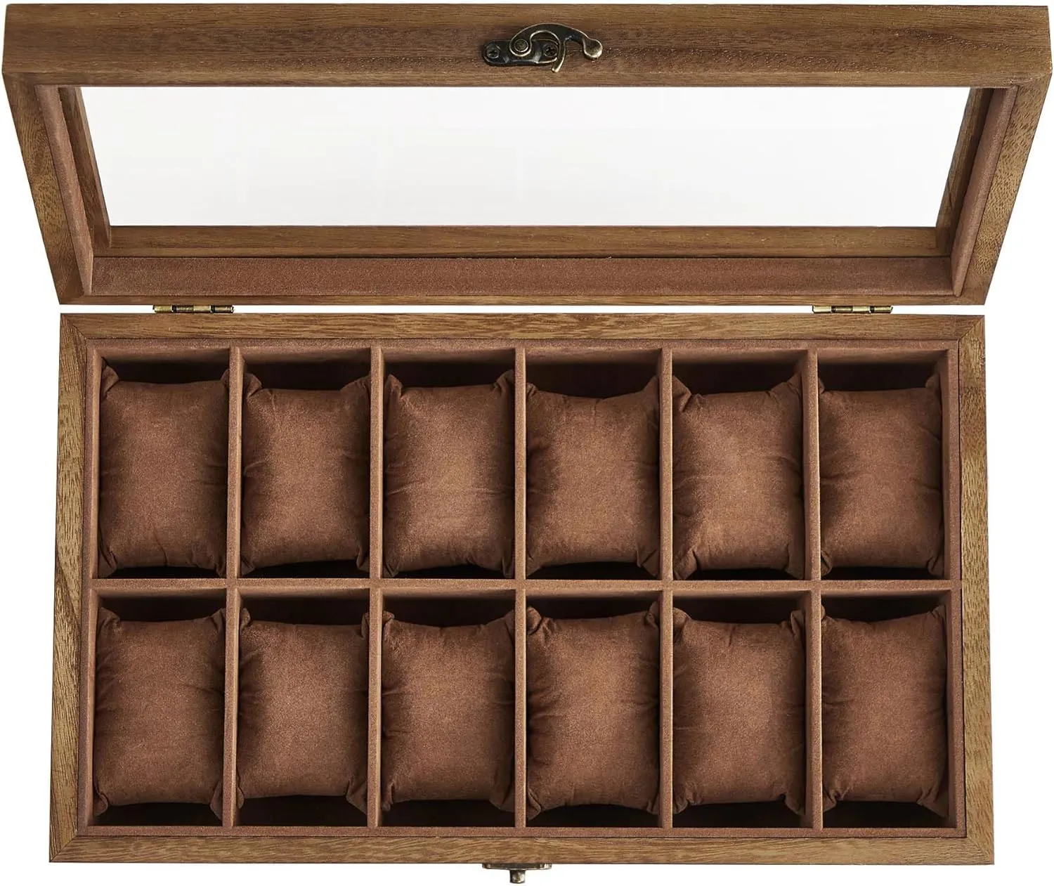 SONGMICS Watch Box, 12-Slot Watch Case, Solid Wood Watch Box Organizer with Glass Lid, Rustic Walnut UJOW120K01