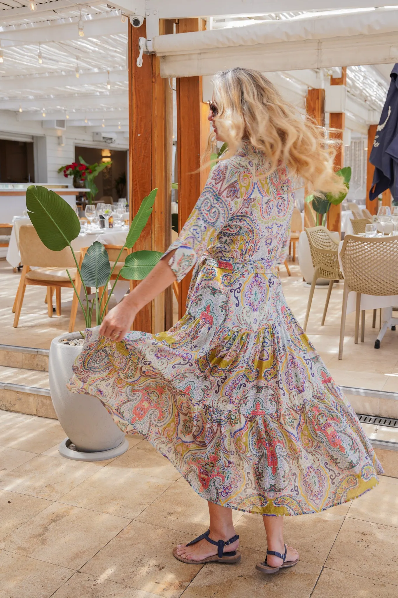 Sorbet Paisley Tiered Shirt Dress