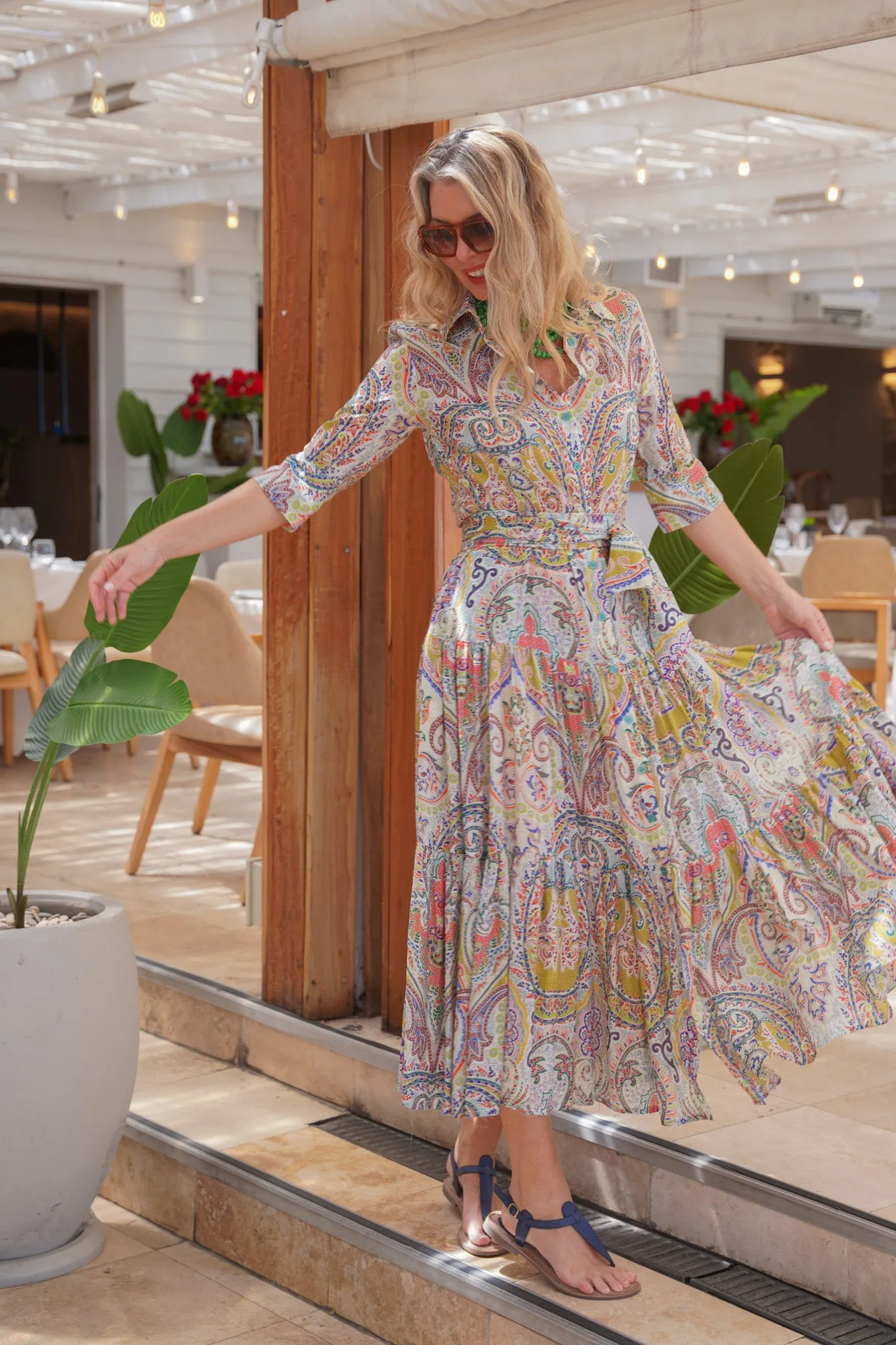 Sorbet Paisley Tiered Shirt Dress