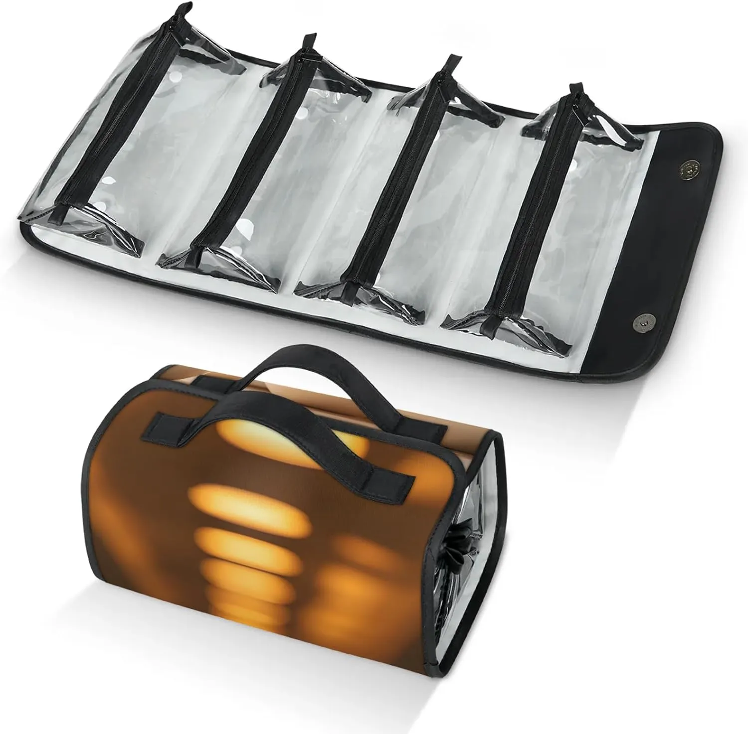 Sports Bowling Ball Travel Toiletry Bag for Women, 4 in 1 Roll Up Makeup Cosmetic Bag With 4 Removable PVC Zipper Pouch