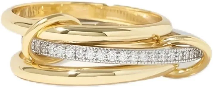 Stainless Steel Interlocking Stackable Rings for Women, Hypoallergenic No Tarnish Cubic Zirconia Jewelry Ring - Dual-Tone Multi-Layer Design for Everyday Wear & Special Occasions