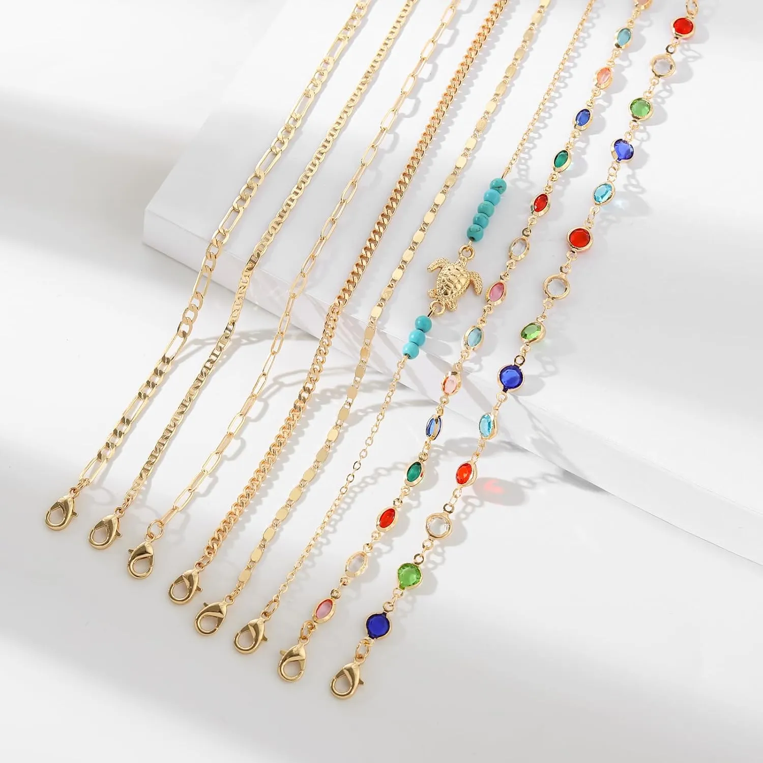 Starain 12pcs Women's Charm Anklet Set Gold Multilayer Adjustable Ankle Bracelets Boho Beach Foot Anklet for Women