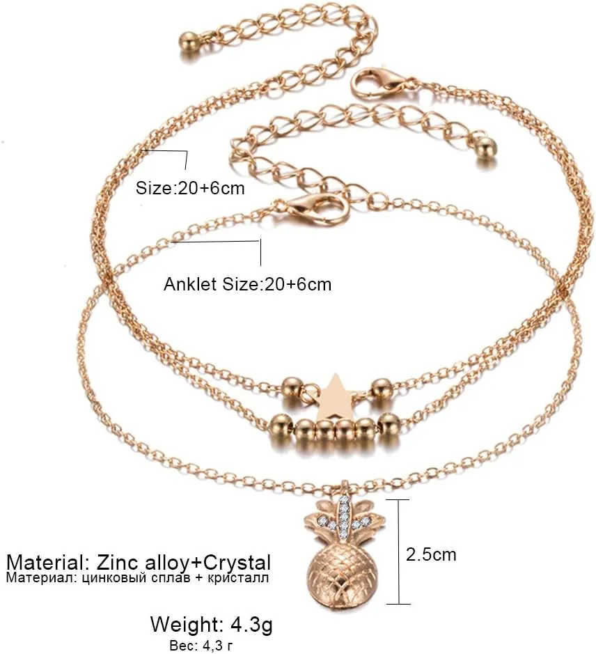 Starain 12pcs Women's Charm Anklet Set Gold Multilayer Adjustable Ankle Bracelets Boho Beach Foot Anklet for Women