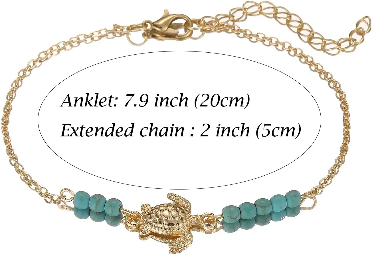 Starain 12pcs Women's Charm Anklet Set Gold Multilayer Adjustable Ankle Bracelets Boho Beach Foot Anklet for Women
