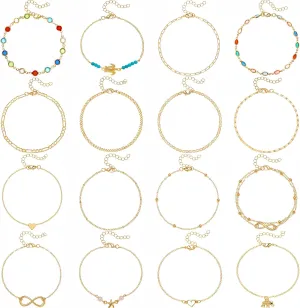 Starain 12pcs Women's Charm Anklet Set Gold Multilayer Adjustable Ankle Bracelets Boho Beach Foot Anklet for Women
