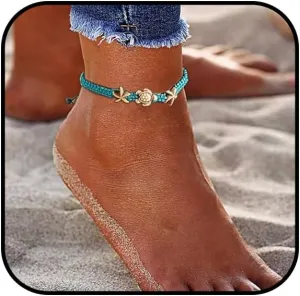 Starfish Anklets for Women Beaded Starfish Turtle Anklet Waterproof Stretch Ankle Bracelets Boho Beach Jewelry Beachy Anklets for Women Waterproof