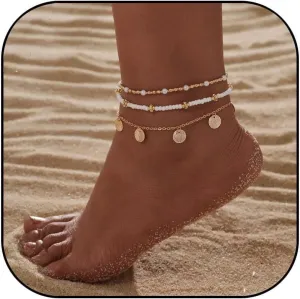Starfish Shell Ankle Bracelet for Women Boho Stackable Beaded Anklet Adjustable Summer Beach Seashell Ankle Bracelet for Women Conch Hawaiian Foot Jewelry