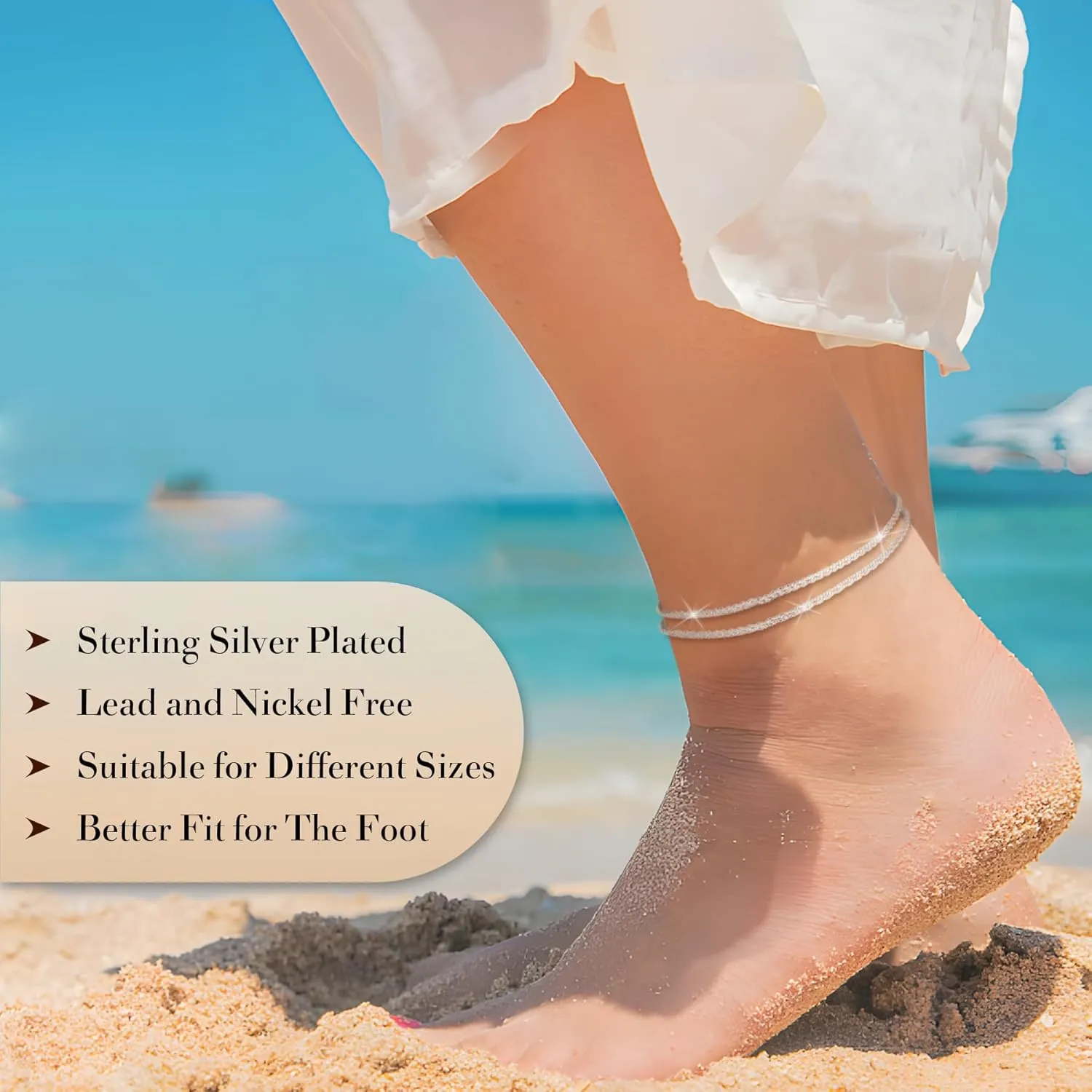 Sterling Silver Ankle Bracelets for Women,Gold Dainty Layered Waterproof Anklet for Women Adjustable, Womens Anklet Set Stackable Plus Size
